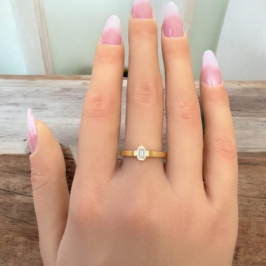 18K Gold Ring with Emerald Cut Diamond - Elegant Engagement Ring, Minimalist Fine Jewelry, Unique Diamond Ring.minimalist jewelry - Image 8