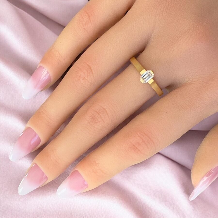 18K Gold Ring with Emerald Cut Diamond - Elegant Engagement Ring, Minimalist Fine Jewelry, Unique Diamond Ring.minimalist jewelry - Image 9