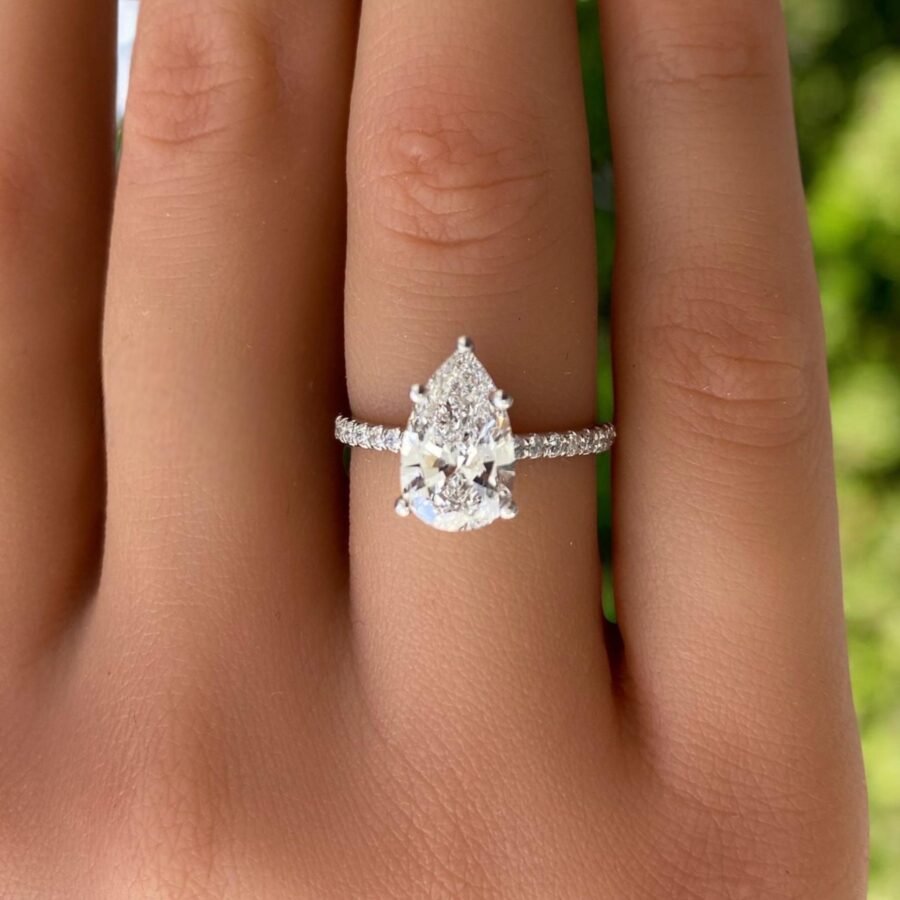 Pear shape  1.70 Diamond Engagement Ring with pave Diamonds  Luxury Drop-Cut Diamond Ring for  & Proposals Elegant Bridal Jewelry.14k Gold - Image 4