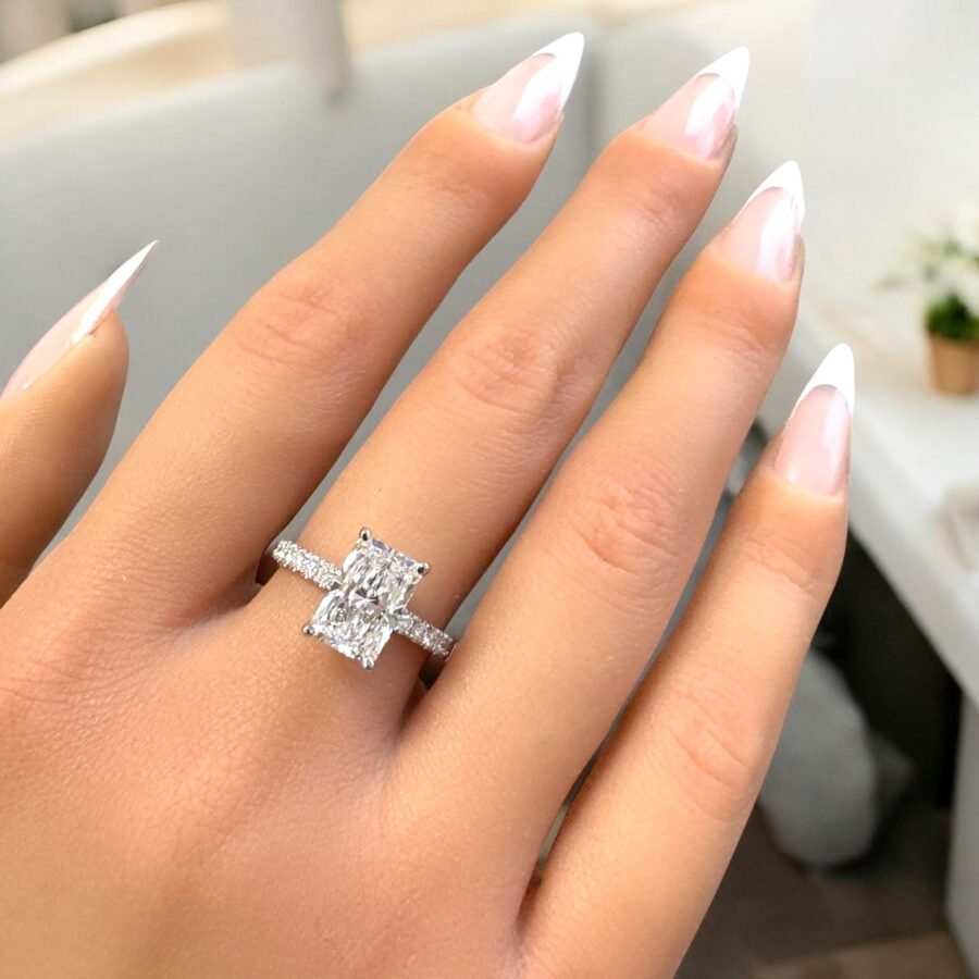 2 CARAT E VS1  Radiant Cut Diamond Engagement Ring in 14K Gold pave diamonds – Vintage Inspired Diamond Ring , Luxury Wedding Band - Image 7