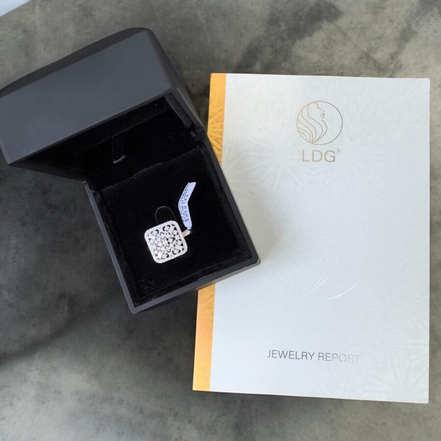 14K Gold Statement Ring with Emerald Cut and Round Cut Diamonds - Luxurious Square Diamond Cluster Ring, Fine Gold Jewelry for Women - Image 5