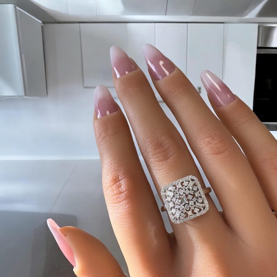 14K Gold Statement Ring with Emerald Cut and Round Cut Diamonds - Luxurious Square Diamond Cluster Ring, Fine Gold Jewelry for Women - Image 8