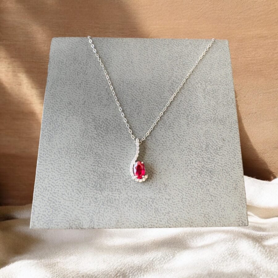 July Birthstone Pendant,Elegant 14K Gold Ruby Necklace with Diamond Accents - Luxury Red Gemstone Necklace for Women, Perfect Gift - Image 6