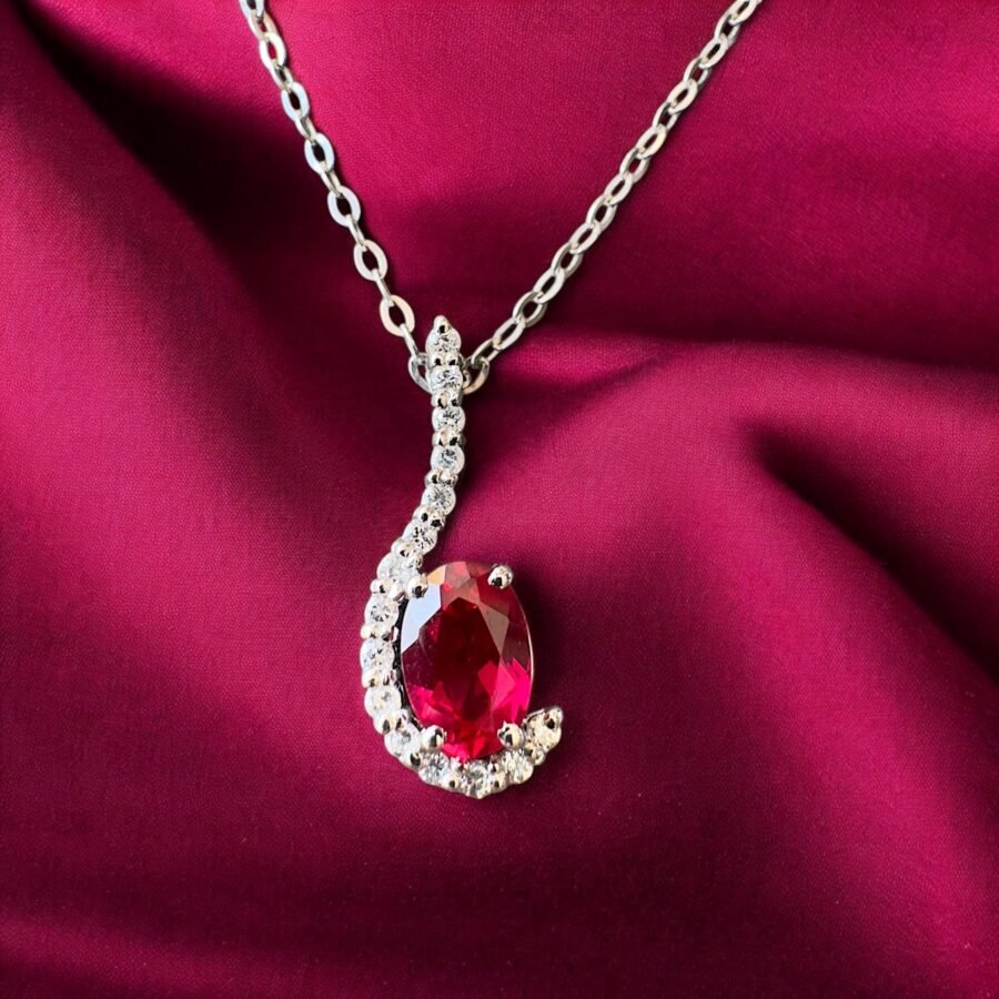 July Birthstone Pendant,Elegant 14K Gold Ruby Necklace with Diamond Accents - Luxury Red Gemstone Necklace for Women, Perfect Gift - Image 2