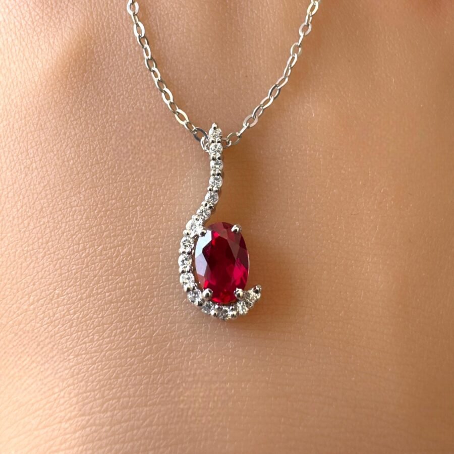 July Birthstone Pendant,Elegant 14K Gold Ruby Necklace with Diamond Accents - Luxury Red Gemstone Necklace for Women, Perfect Gift