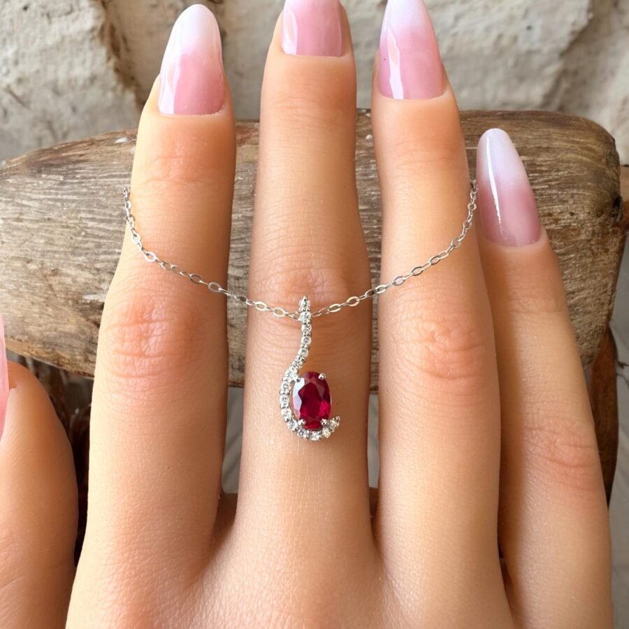 Elegant 14K Gold Ruby Necklace with Diamond Accents - July Birthstone Pendant, Luxury Red Gemstone Necklace for Women, Perfect Gift - Image 3
