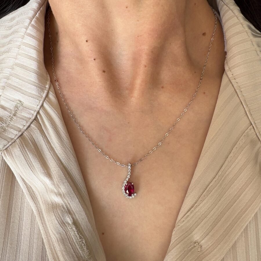 Elegant 14K Gold Ruby Necklace with Diamond Accents - July Birthstone Pendant, Luxury Red Gemstone Necklace for Women, Perfect Gift - Image 2