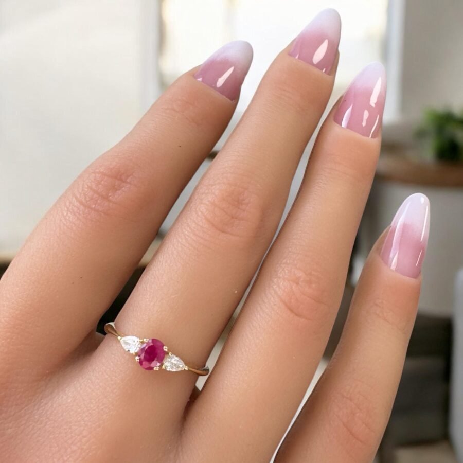 Elegant 14K Gold Ring with Central Ruby Stone and Pear-Cut Diamond Side Stones - Unique Gemstone Engagement Ring for Women.Luxury Jewelry - Image 5