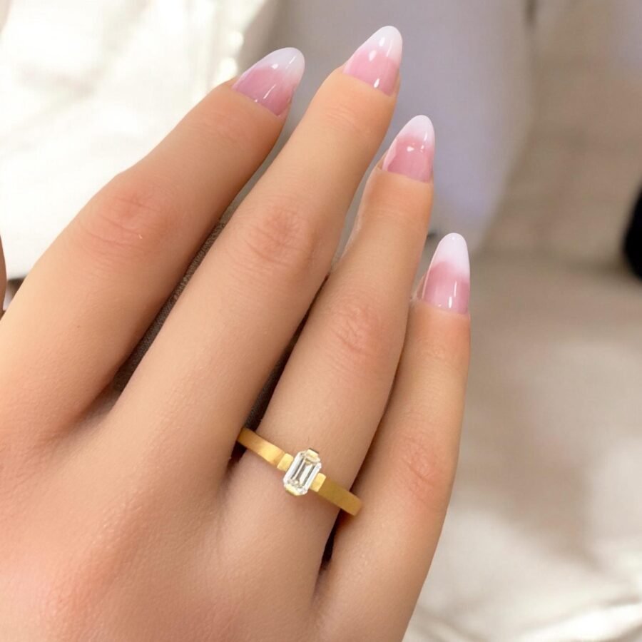 18K Gold Ring with Emerald Cut Diamond - Elegant Engagement Ring, Minimalist Fine Jewelry, Unique Diamond Ring.minimalist jewelry - Image 4