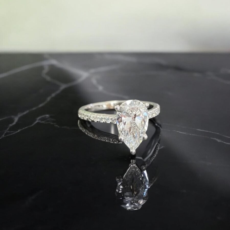 Pear shape  1.70 Diamond Engagement Ring with pave Diamonds  Luxury Drop-Cut Diamond Ring for  & Proposals Elegant Bridal Jewelry.14k Gold - Image 3