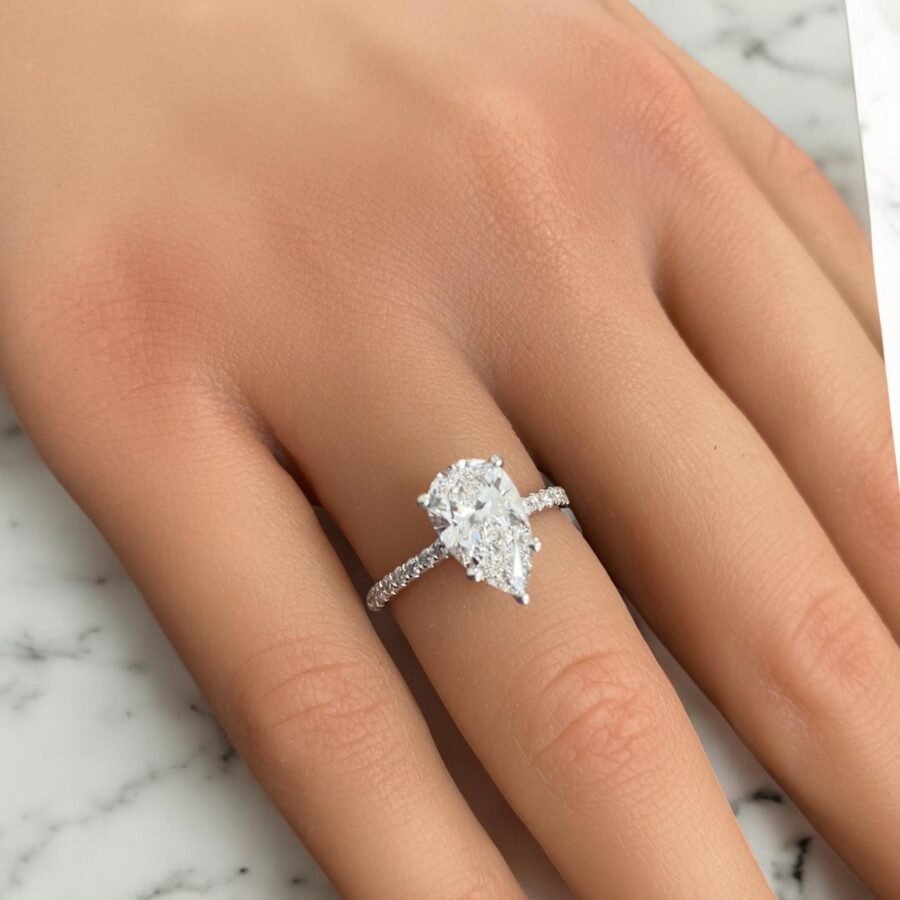 Pear shape  1.70 Diamond Engagement Ring with pave Diamonds  Luxury Drop-Cut Diamond Ring for  & Proposals Elegant Bridal Jewelry.14k Gold - Image 5