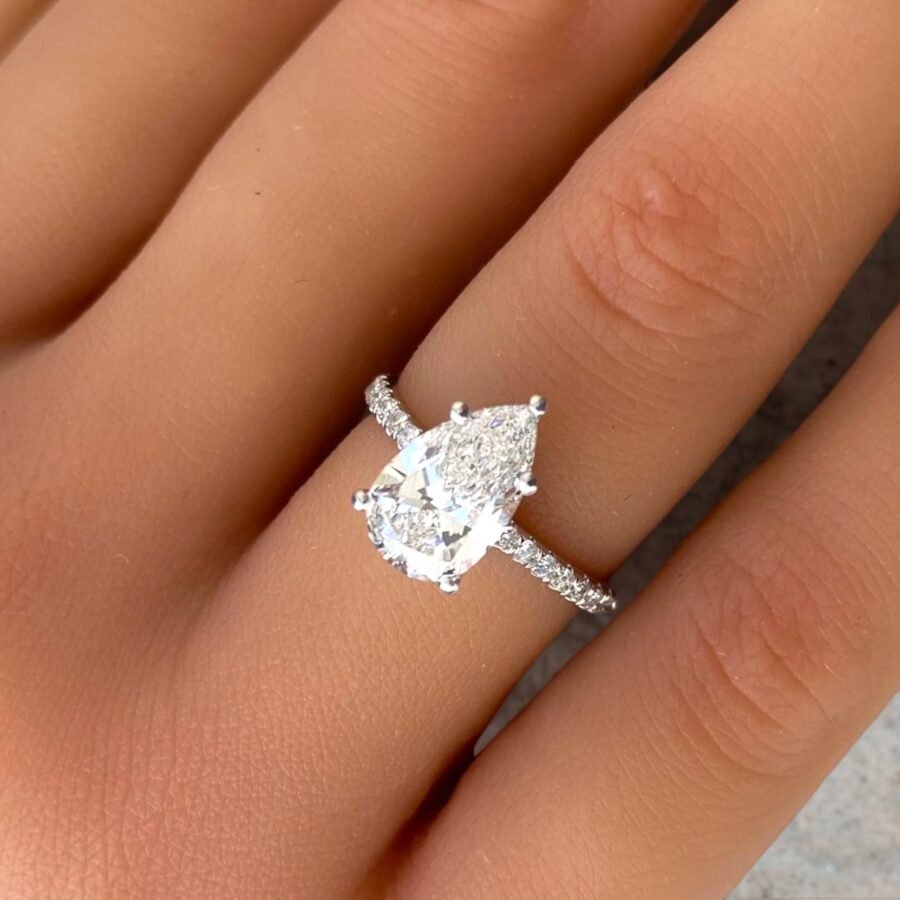 Pear shape  1.70 Diamond Engagement Ring with pave Diamonds  Luxury Drop-Cut Diamond Ring for  & Proposals Elegant Bridal Jewelry.14k Gold - Image 6