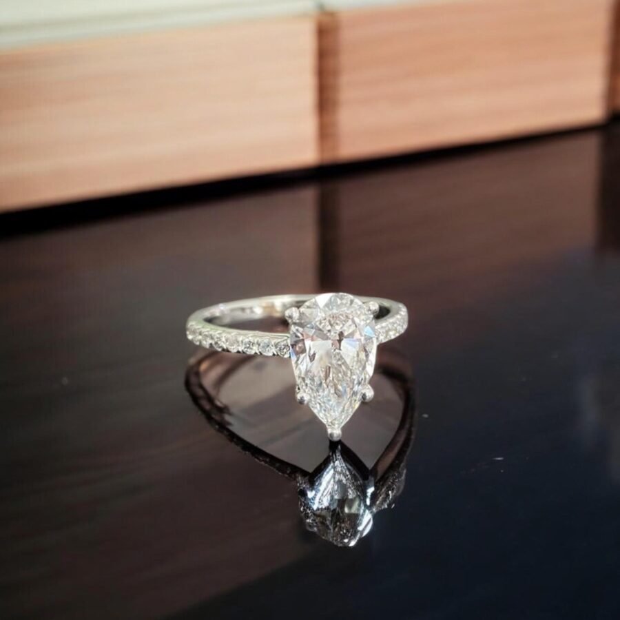 Pear shape  1.70 Diamond Engagement Ring with pave Diamonds  Luxury Drop-Cut Diamond Ring for  & Proposals Elegant Bridal Jewelry.14k Gold - Image 7