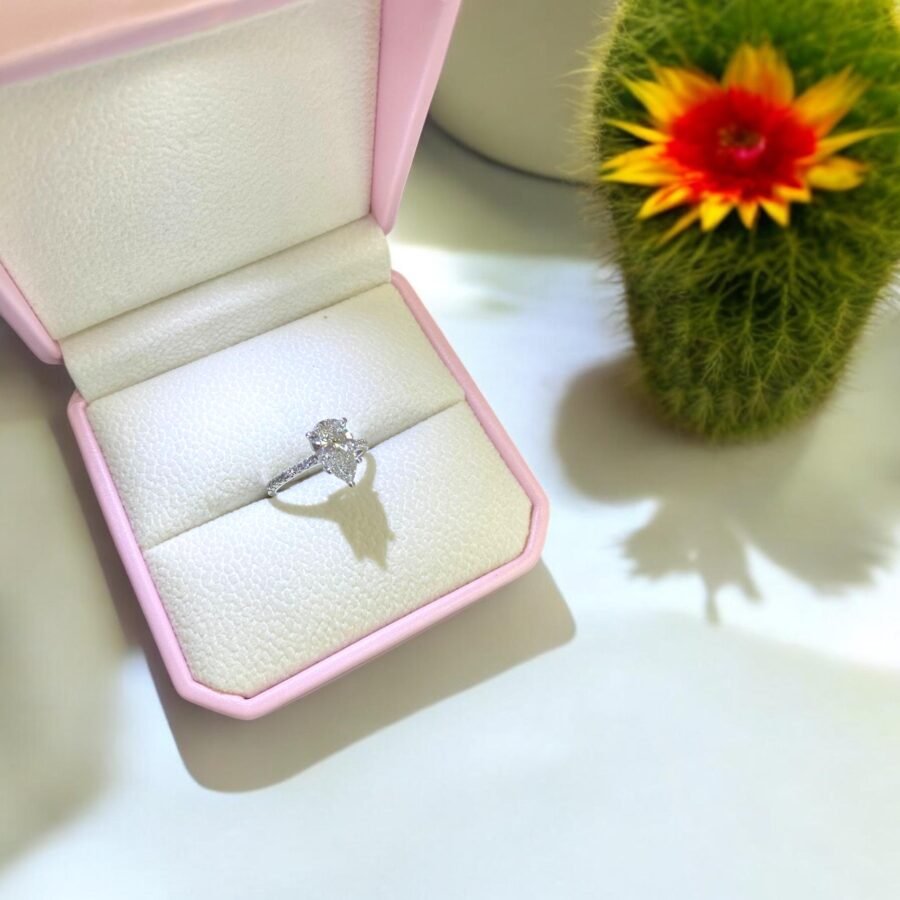 Pear shape  1.70 Diamond Engagement Ring with pave Diamonds  Luxury Drop-Cut Diamond Ring for  & Proposals Elegant Bridal Jewelry.14k Gold - Image 10