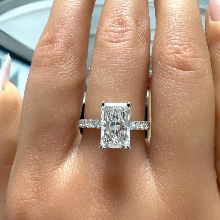 2 CARAT E VS1  Radiant Cut Diamond Engagement Ring in 14K Gold pave diamonds – Vintage Inspired Diamond Ring , Luxury Wedding Band