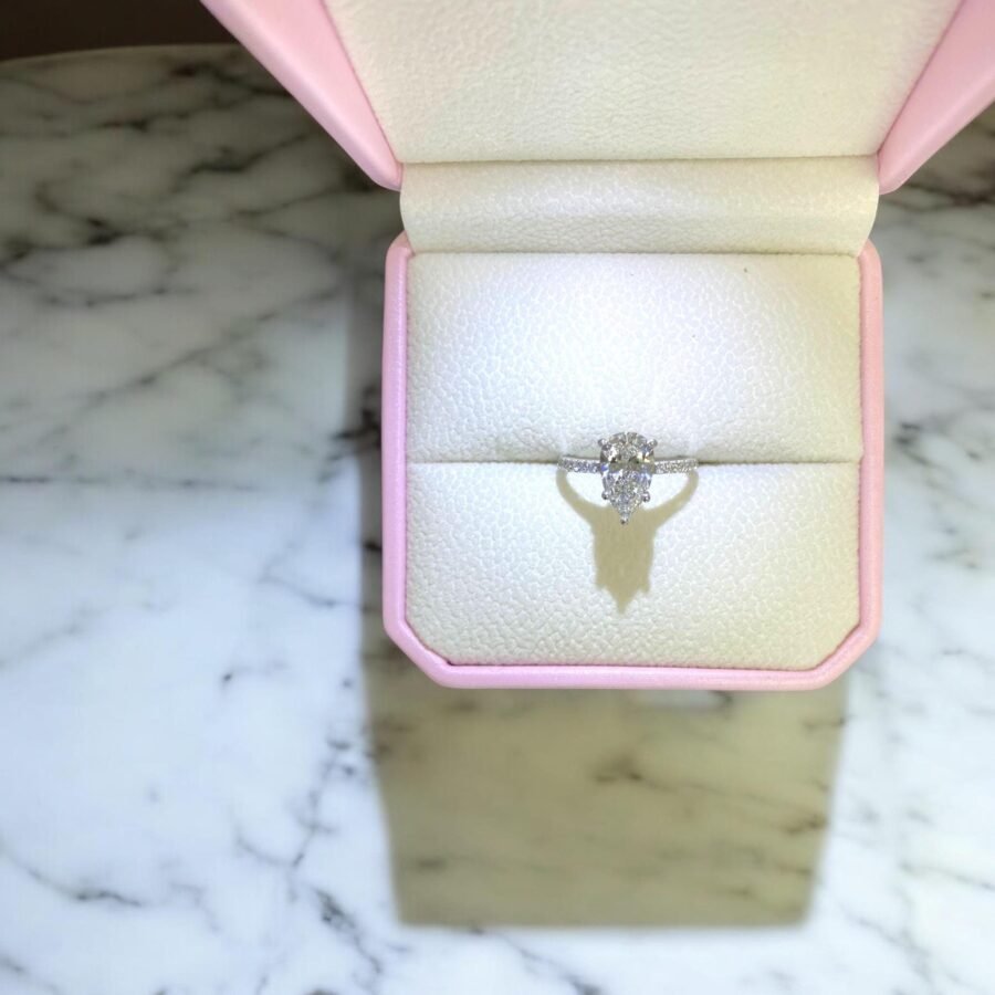 Pear shape  1.70 Diamond Engagement Ring with pave Diamonds  Luxury Drop-Cut Diamond Ring for  & Proposals Elegant Bridal Jewelry.14k Gold