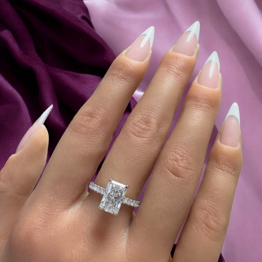2 CARAT E VS1  Radiant Cut Diamond Engagement Ring in 14K Gold pave diamonds – Vintage Inspired Diamond Ring , Luxury Wedding Band - Image 8
