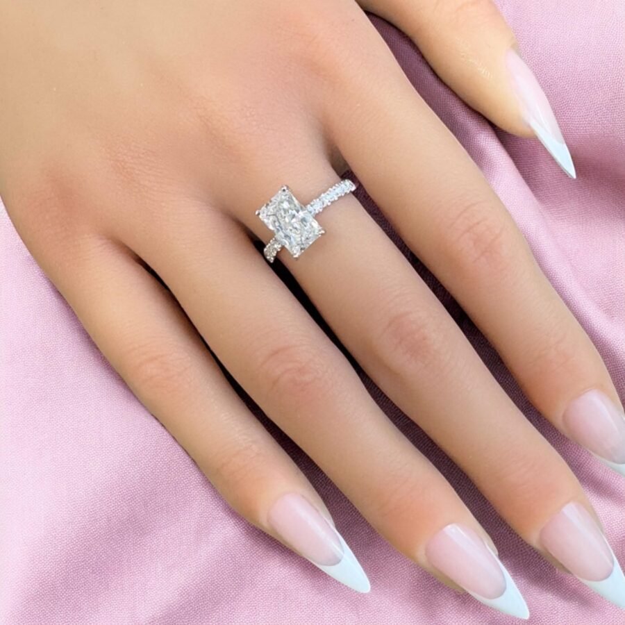 2 CARAT E VS1  Radiant Cut Diamond Engagement Ring in 14K Gold pave diamonds – Vintage Inspired Diamond Ring , Luxury Wedding Band - Image 3
