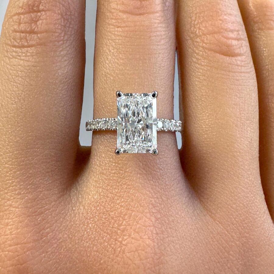 2 CARAT E VS1  Radiant Cut Diamond Engagement Ring in 14K Gold pave diamonds – Vintage Inspired Diamond Ring , Luxury Wedding Band - Image 4