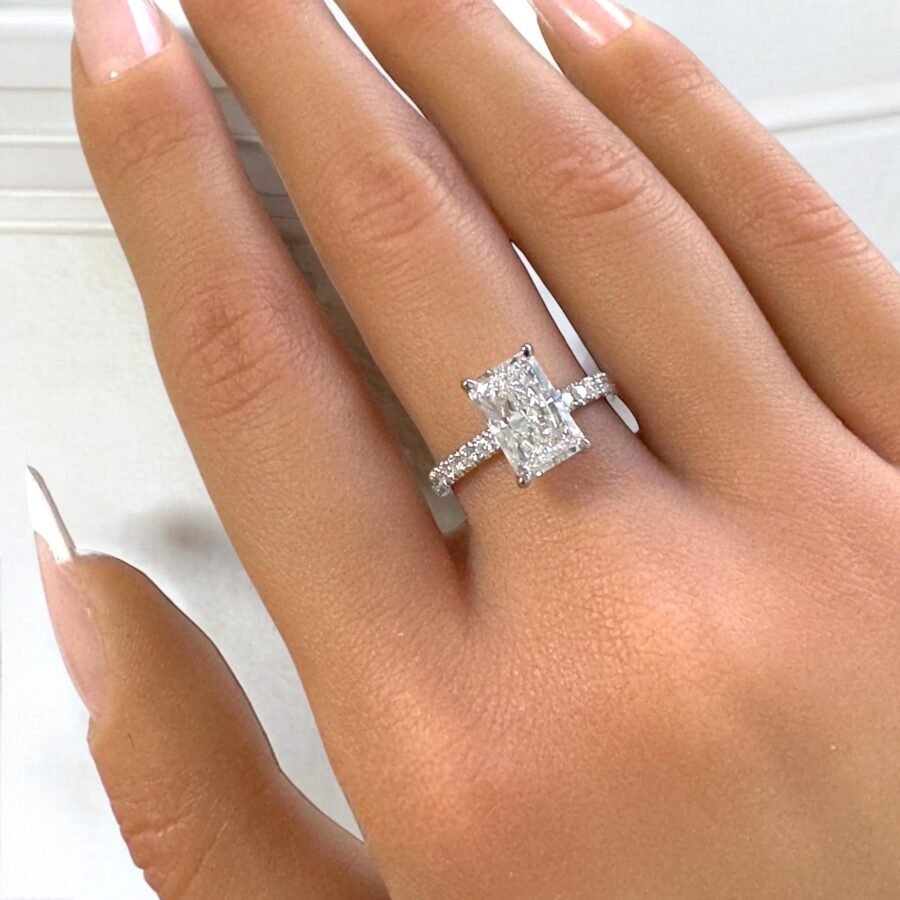 2 CARAT E VS1  Radiant Cut Diamond Engagement Ring in 14K Gold pave diamonds – Vintage Inspired Diamond Ring , Luxury Wedding Band - Image 6