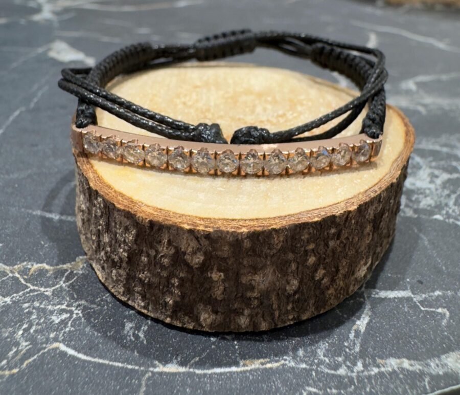 Men's Luxury Macrame Bracelet with 14K Gold Bar and Brilliant Diamond Row – Adjustable Handmade Jewelry, Perfect Gift for Him in 2024 - Image 2