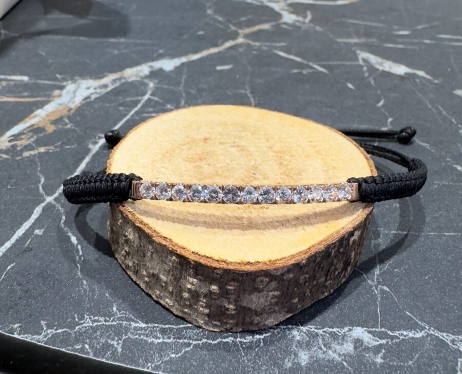 Men's Luxury Macrame Bracelet with 14K Gold Bar and Brilliant Diamond Row – Adjustable Handmade Jewelry, Perfect Gift for Him in 2024 - Image 4