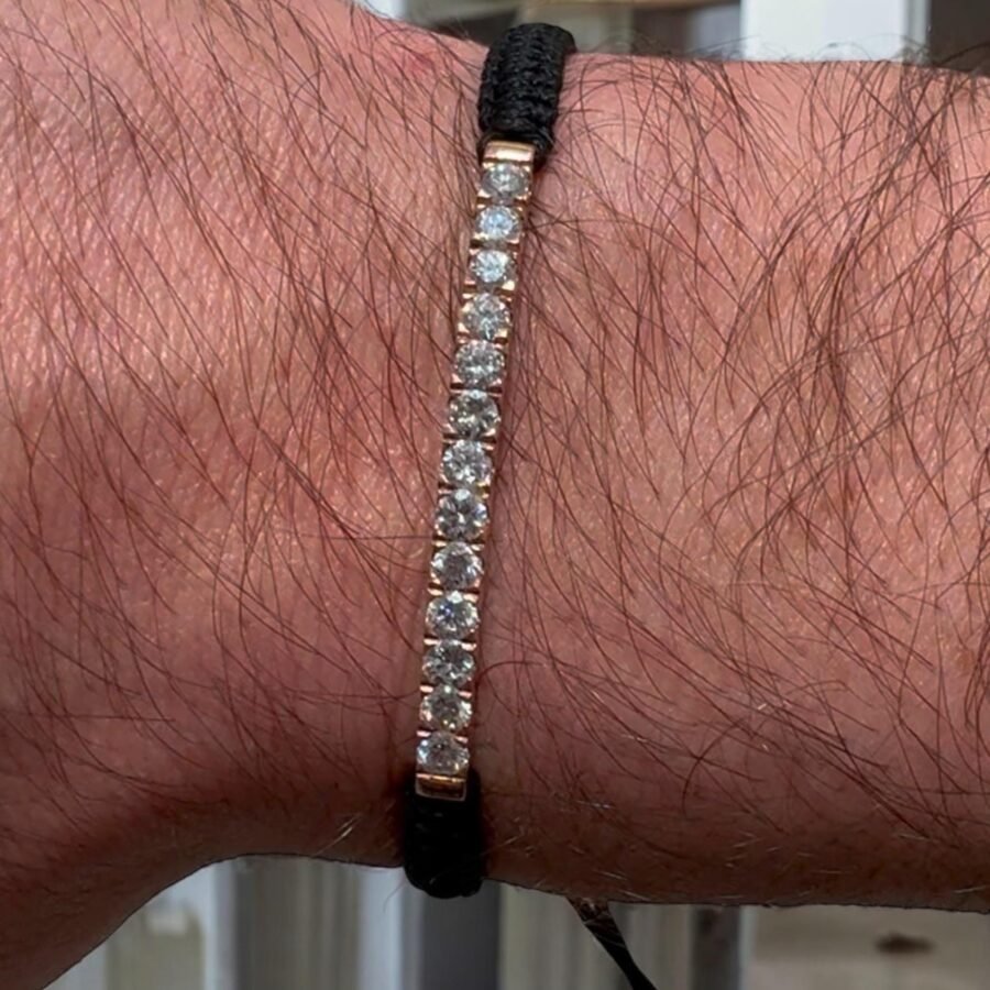 Men's Luxury Macrame Bracelet with 14K Gold Bar and Brilliant Diamond Row – Adjustable Handmade Jewelry, Perfect Gift for Him in 2024 - Image 5