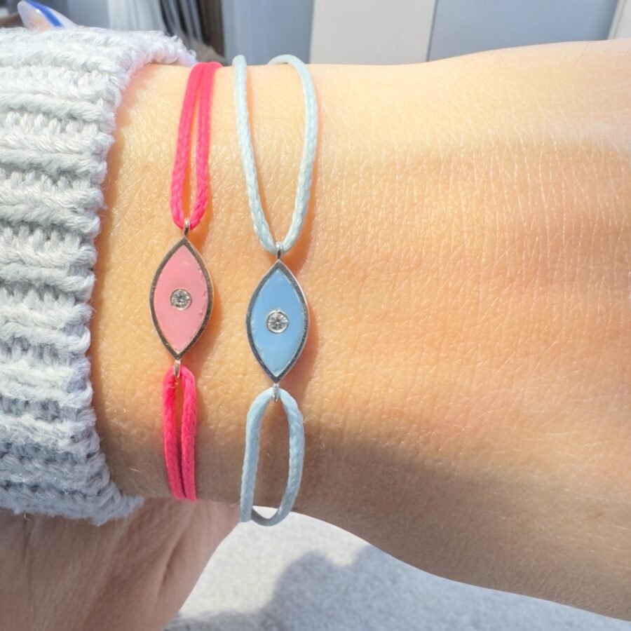 Pink Evil Eye Diamond Studded Thread Bracelet for Women  Adjustable Handmade Jewelry for Protection, Luck, and Everyday Style. - Image 4