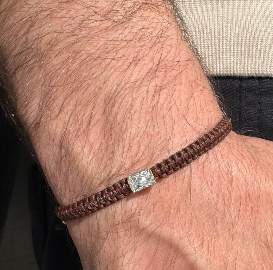 1 Carat Radian Diamond Wire Bracelet – Handcrafted Brown Thread Bracelet with Sparkling Diamond for Men and Women - Image 5