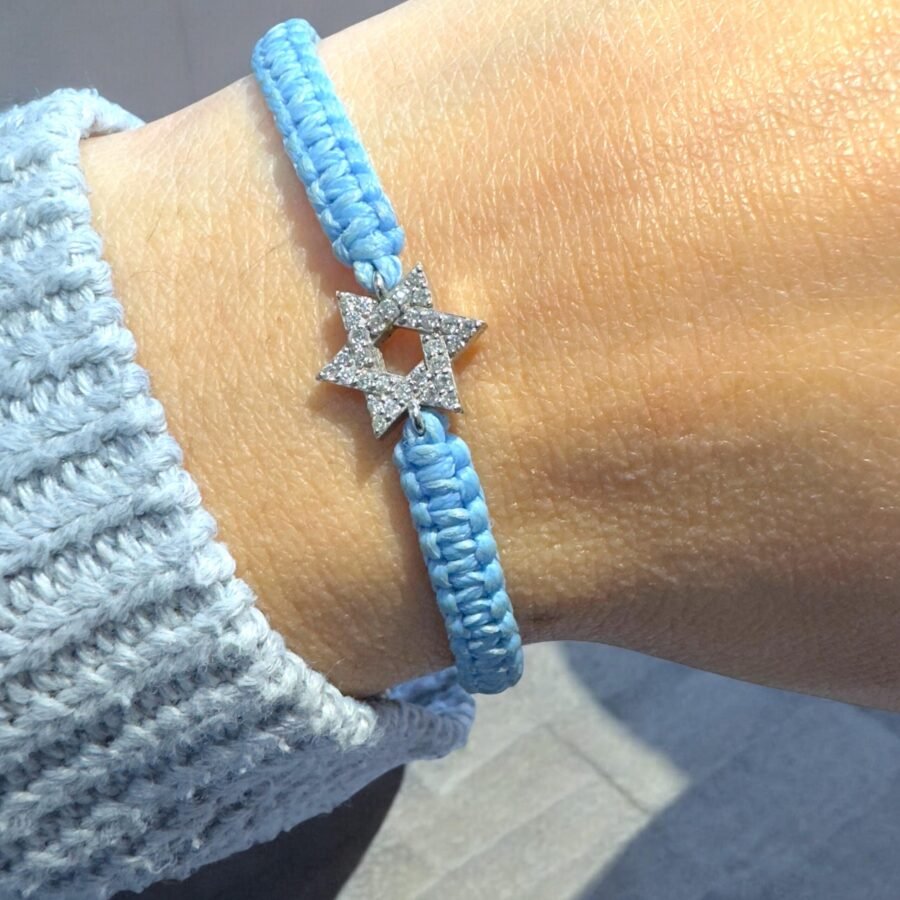 Blue Macrame Bracelet with Star of David 14k and Diamond Judaica Jewelry Handmade Adjustable Kabbalah Bracelet Jewish Gift for Him or Her. - Image 6