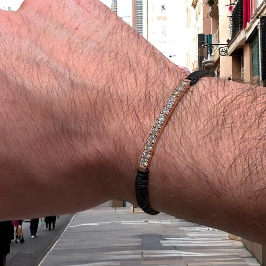 Men's Luxury Macrame Bracelet with 14K Gold Bar and Brilliant Diamond Row – Adjustable Handmade Jewelry, Perfect Gift for Him in 2024 - Image 3