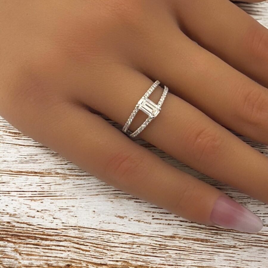 1 carat with Emerald Cut Diamond 14k Gold Ring Elegant Two-Band Design  Minimalist Diamond Engagement or Anniversary Ring lab-grown diamond - Image 3