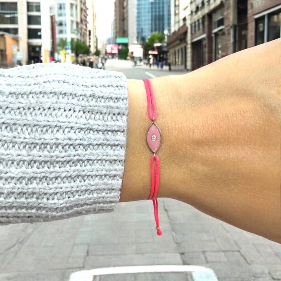 Pink Evil Eye Diamond Studded Thread Bracelet for Women  Adjustable Handmade Jewelry for Protection, Luck, and Everyday Style. - Image 3
