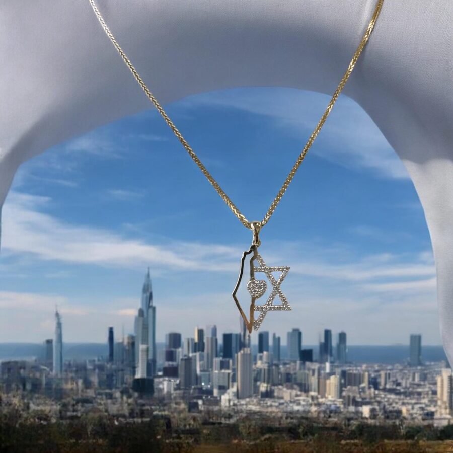 14k Gold Star of David Necklace with Israel Map and Diamond-Accented Heart Pendant,Judaica Jewelry for Women, Bat Mitzvah Gift, - Image 6
