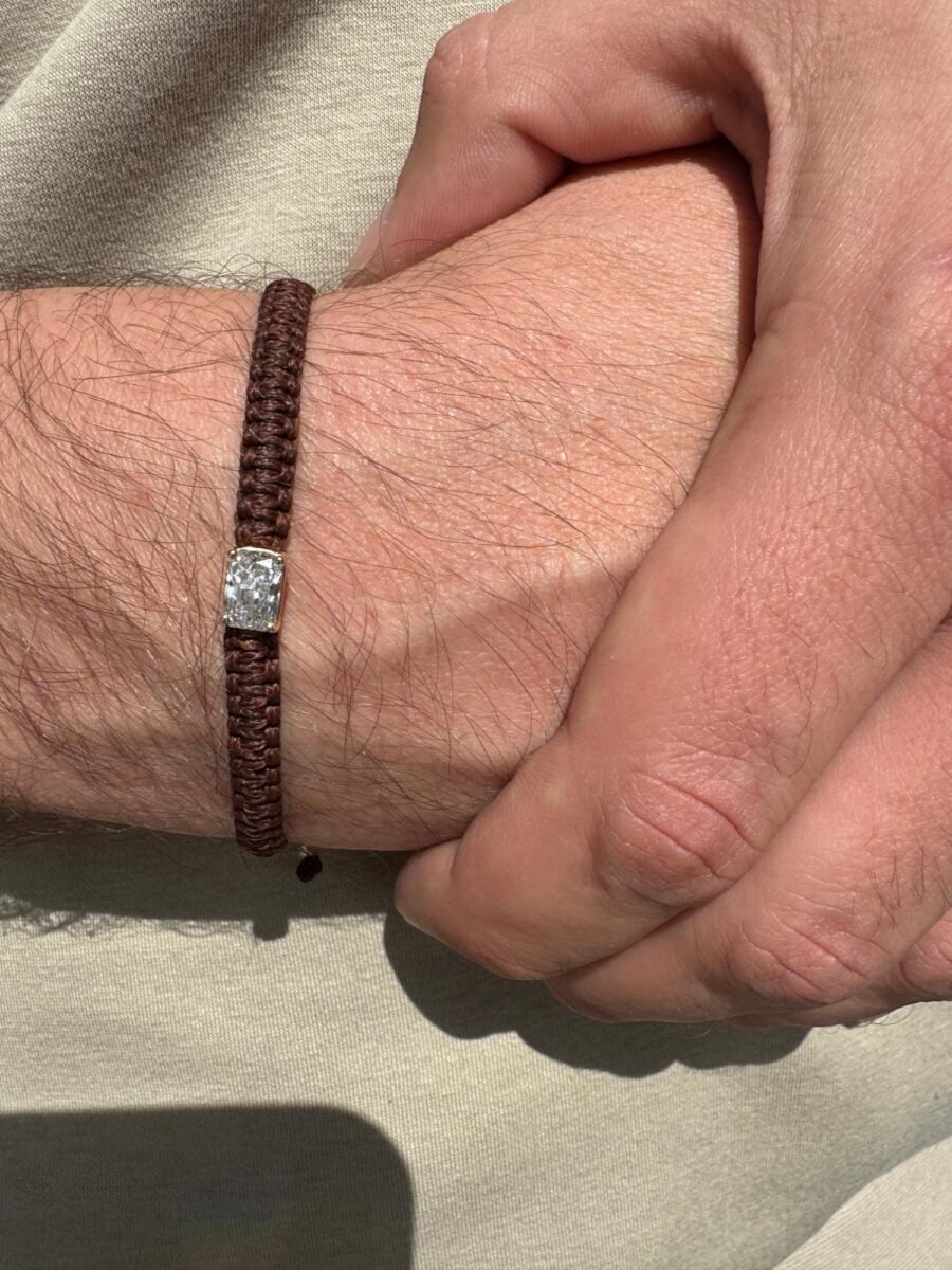 1 Carat Radian Diamond Wire Bracelet – Handcrafted Brown Thread Bracelet with Sparkling Diamond for Men and Women - Image 9