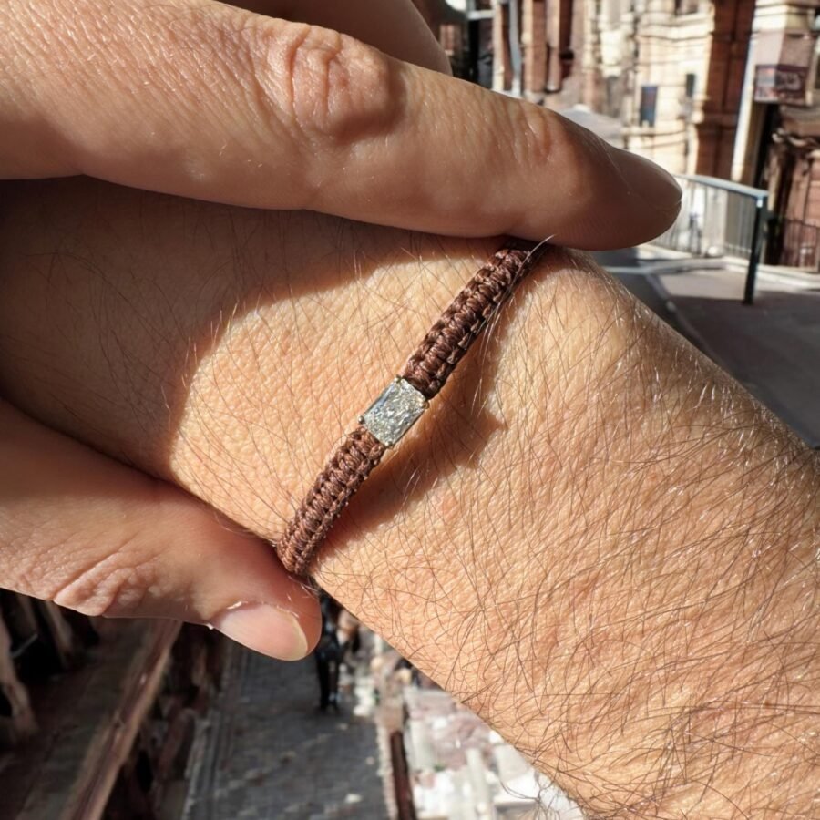 1 Carat Radian Diamond Wire Bracelet – Handcrafted Brown Thread Bracelet with Sparkling Diamond for Men and Women