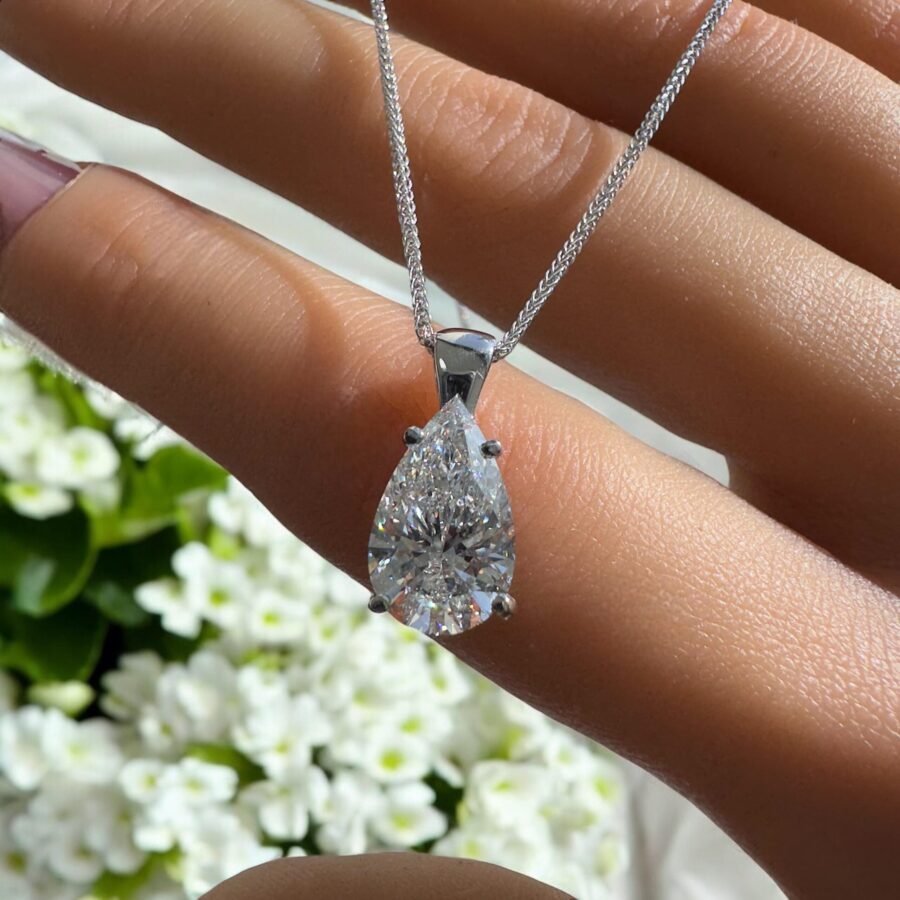 3.03 carat solitaire pendant Pear Cut Diamond Necklace Pear Shaped diamond necklace (D Color VVS Clarity) lab-grown diamond.