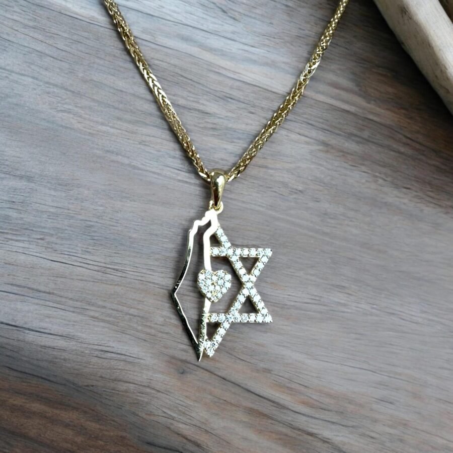 14k Gold Star of David Necklace with Israel Map and Diamond-Accented Heart Pendant,Judaica Jewelry for Women, Bat Mitzvah Gift, - Image 6