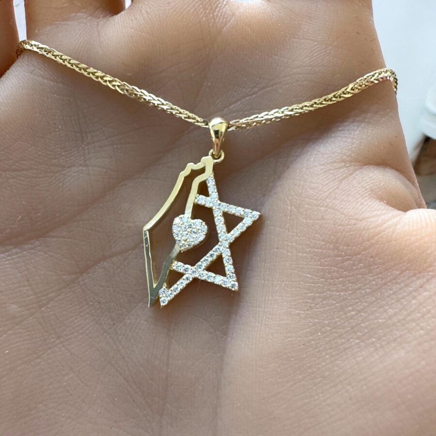 14k Gold Star of David Necklace with Israel Map and Diamond-Accented Heart Pendant,Judaica Jewelry for Women, Bat Mitzvah Gift, - Image 4
