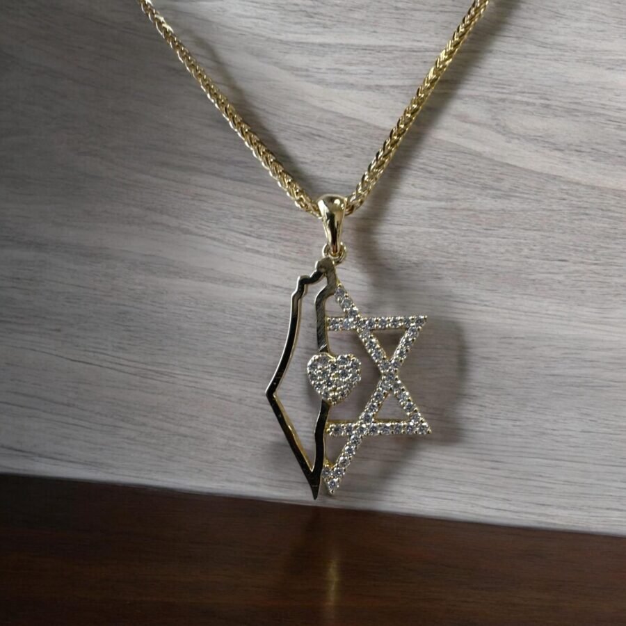 14k Gold Star of David Necklace with Israel Map and Diamond-Accented Heart Pendant,Judaica Jewelry for Women, Bat Mitzvah Gift, - Image 5