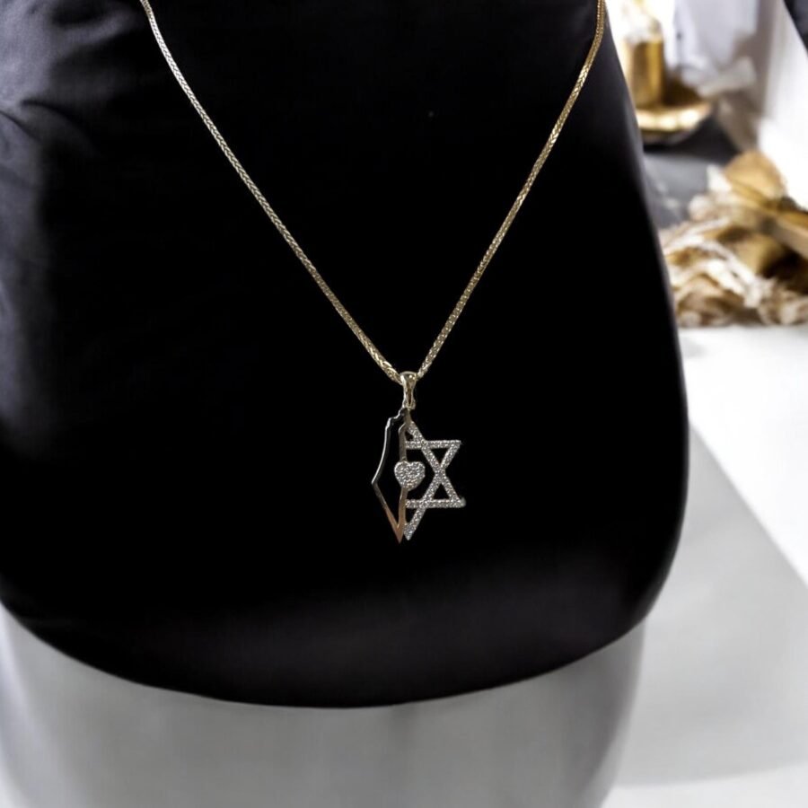 14k Gold Star of David Necklace with Israel Map and Diamond-Accented Heart Pendant,Judaica Jewelry for Women, Bat Mitzvah Gift, - Image 7