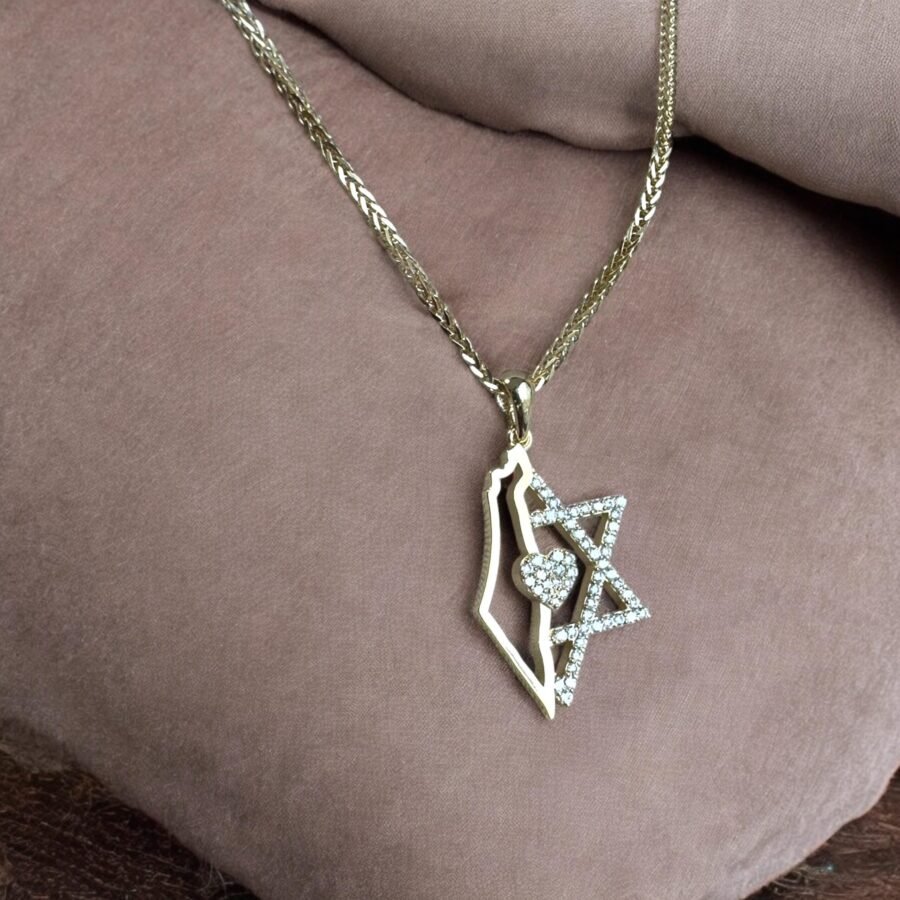 14k Gold Star of David Necklace with Israel Map and Diamond-Accented Heart Pendant,Judaica Jewelry for Women, Bat Mitzvah Gift, - Image 9